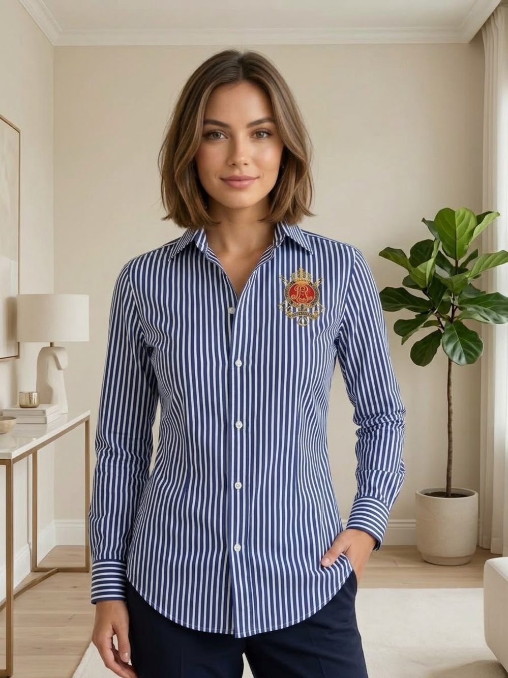 Ralph Lauren Striped Button Down Shirt Old Money Preppy Embroidered Crest Sz 4